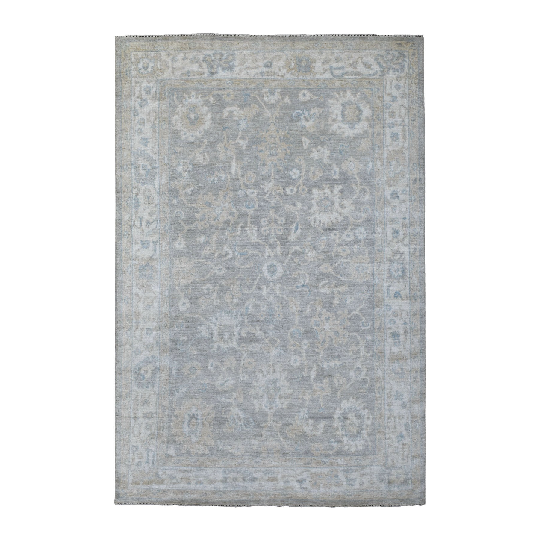 6'x9'2" Faded Gray Angora Oushak with All Over Design Hand Knotted Extra Soft Wool Oriental Rug 